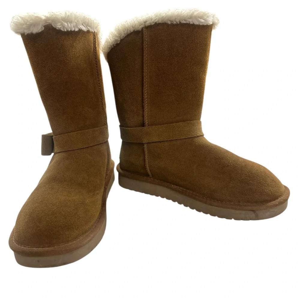 Kookaburra by UGG Cozy Tan Shearling-Lined Calf Winter Casual Boots Size 5 Used